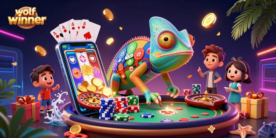 Win with wolfwinner at a vibrant 3D casino scene featuring dynamic gameplay elements.