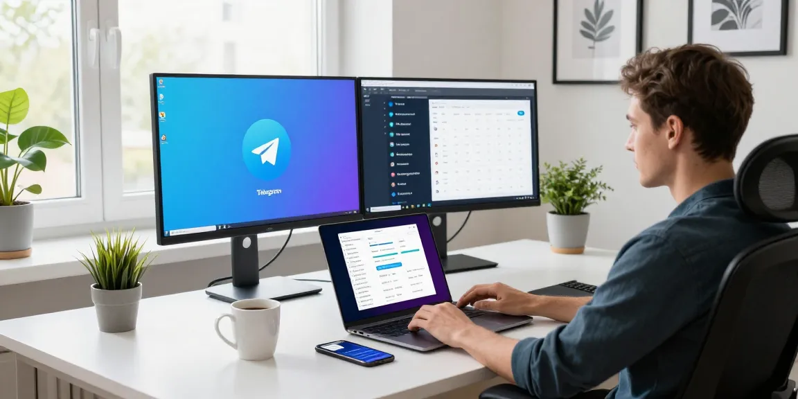 Seamless user interaction with Telegram Web Version on a sleek workspace.