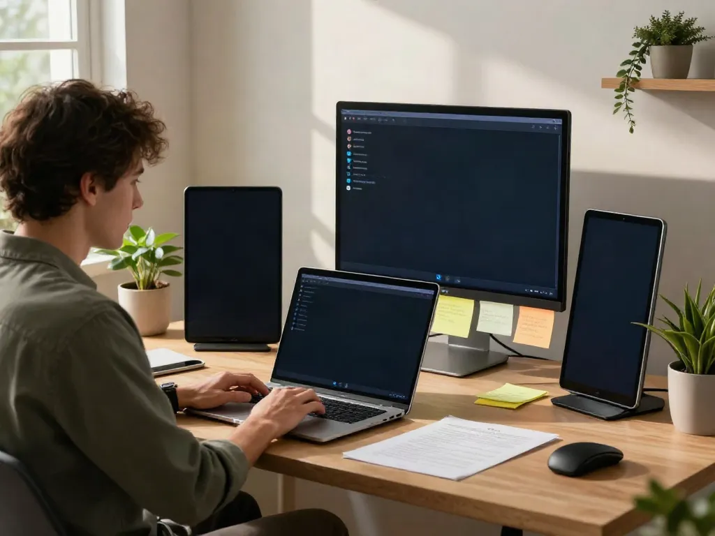 GBApps user downloading GBWhatsApp APK in a modern home office setup